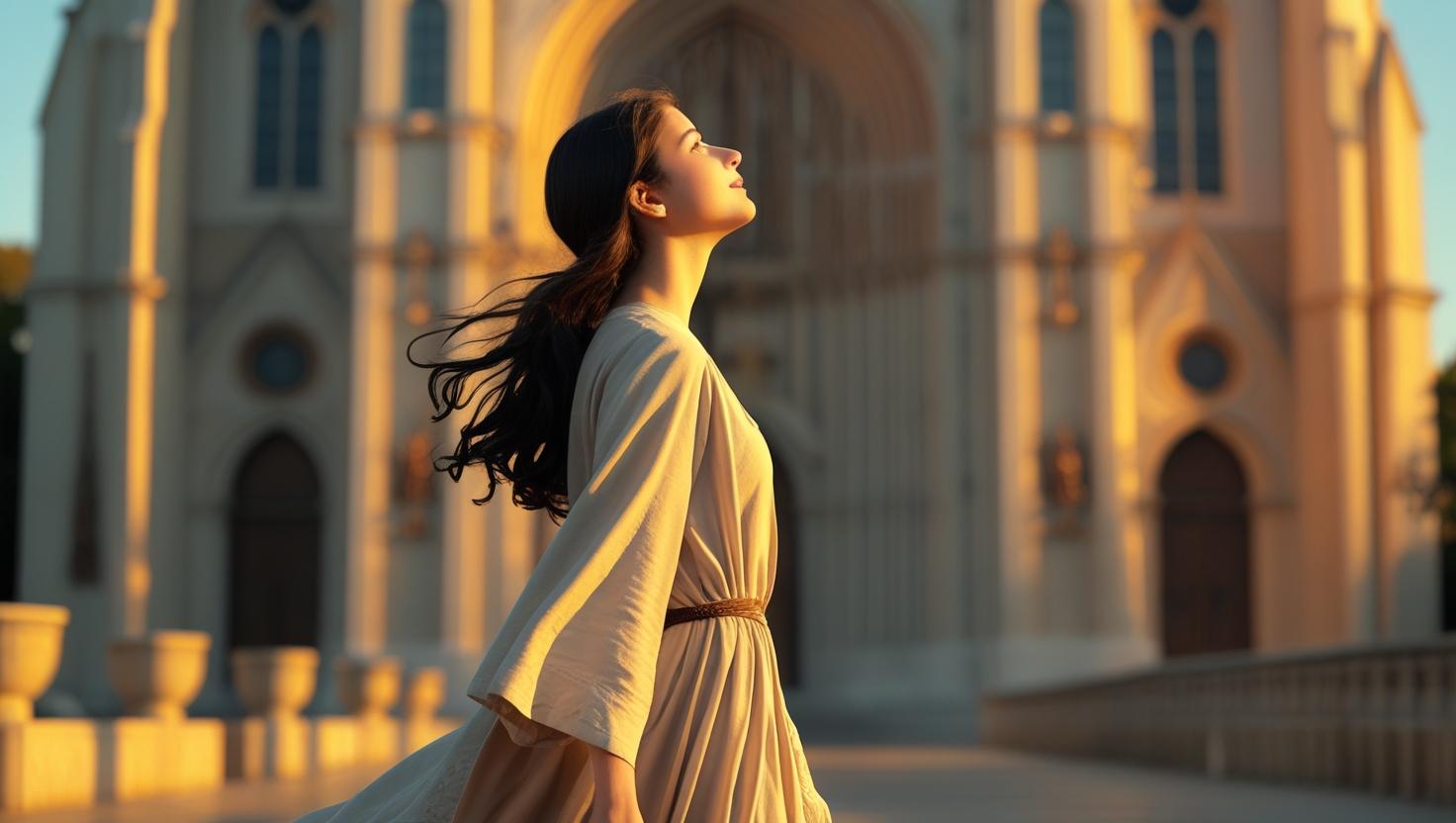 crea una imagen de chica en camino a ser religiosa