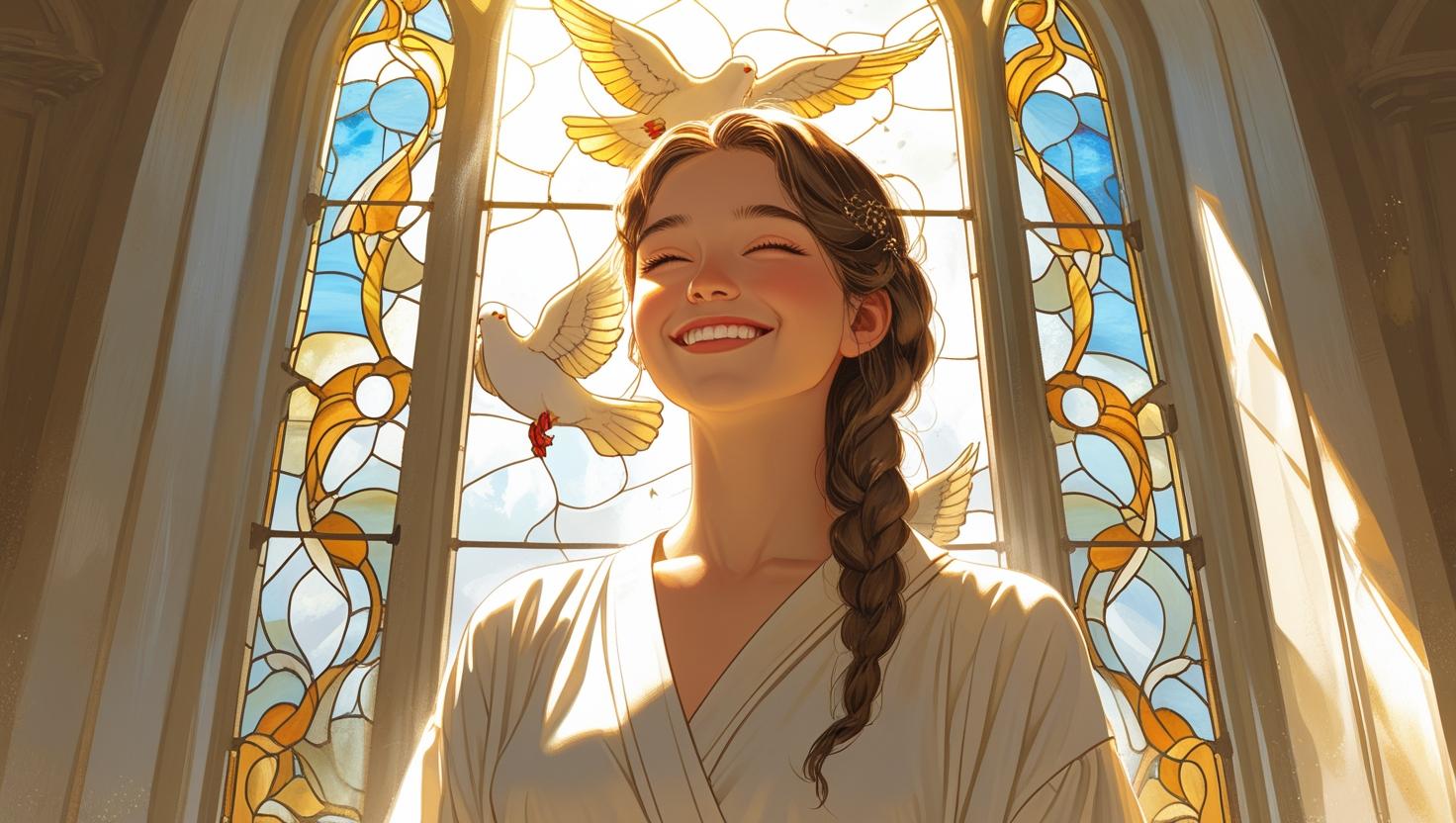 crea una imagen de joven feliz por querer ser monjita